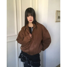 批发已入库 <b class='q'>街头</b>感复古麂皮绒拉链机车休闲百搭夹克短外套女