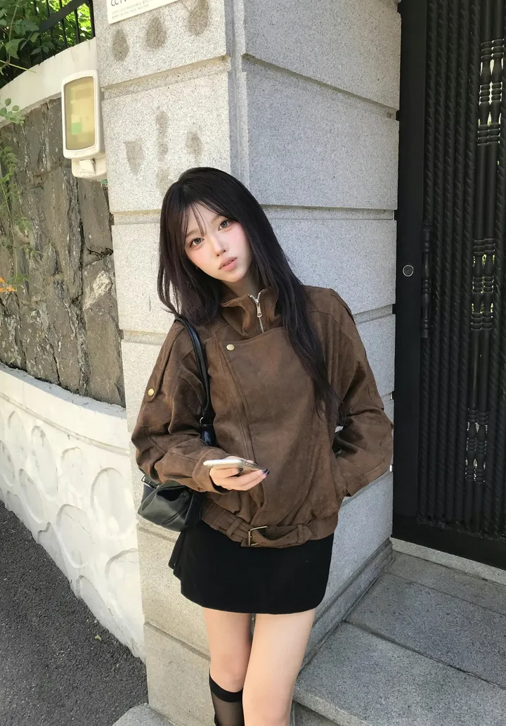 BY37451# 复古美拉德鹿皮绒机车外套女  服裝批發女裝批發服飾貨源