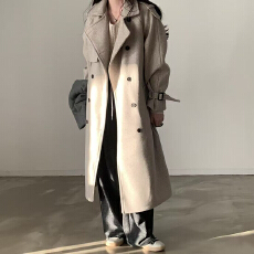 批发已出货　chic复古西装领双排扣系带毛呢外套女加厚中<b class='q'>长款</b>