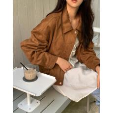 批发有货 韩国chic早春 宽松 麂皮绒 <b class='q'>机车</b>上衣 长袖外套