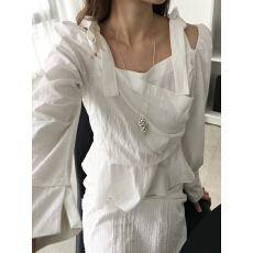 批发<b class='q'>韩国</b>ins 秋日学生 设计感 绑带 裹身 肌理感 长袖上衣