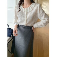 批发韩国chic冬日 单排扣 荷叶边 提花长袖<b class='q'>衬衫</b>