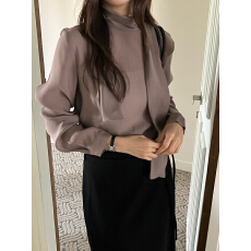 批发韩国chic 简约 小高领 飘带<b class='q'>长袖</b> <b class='q'>衬衫</b>