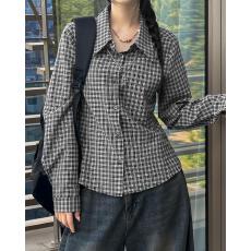 批发尺码更 现huo 韩国chic <b class='q'>春</b>日 收腰 显瘦 条纹 长袖衬衫