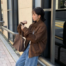 批发尺码更新 现huo 韩国ins<b class='q'>秋</b>冬复古保暖鹿皮绒双拉链外套夹克