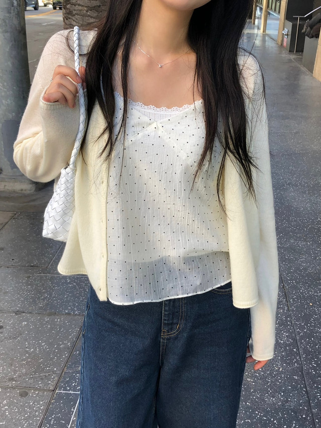 한국 chic 봄날 질감 센스 도트 무늬 캐미솔