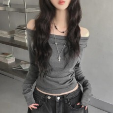 批发韩国ins 春日 荡领 长袖T恤 <b class='q'>打底衫</b>