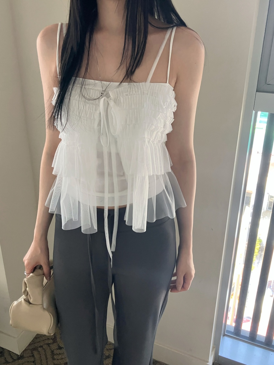 선적 중 한국 chic 여름 망사 계단식 캐미솔