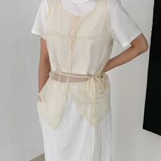 批发<b class='q'>韩国</b>chic 夏日 网纱 叠穿 收腰 绑带 中长 吊带背心