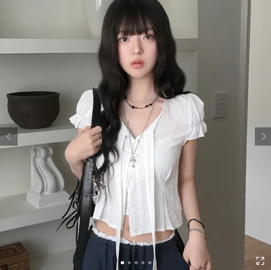 한국 ins 여름 싱글 줄 버튼 리본 작은 키 반팔 셔츠 여성 자카드 셔츠