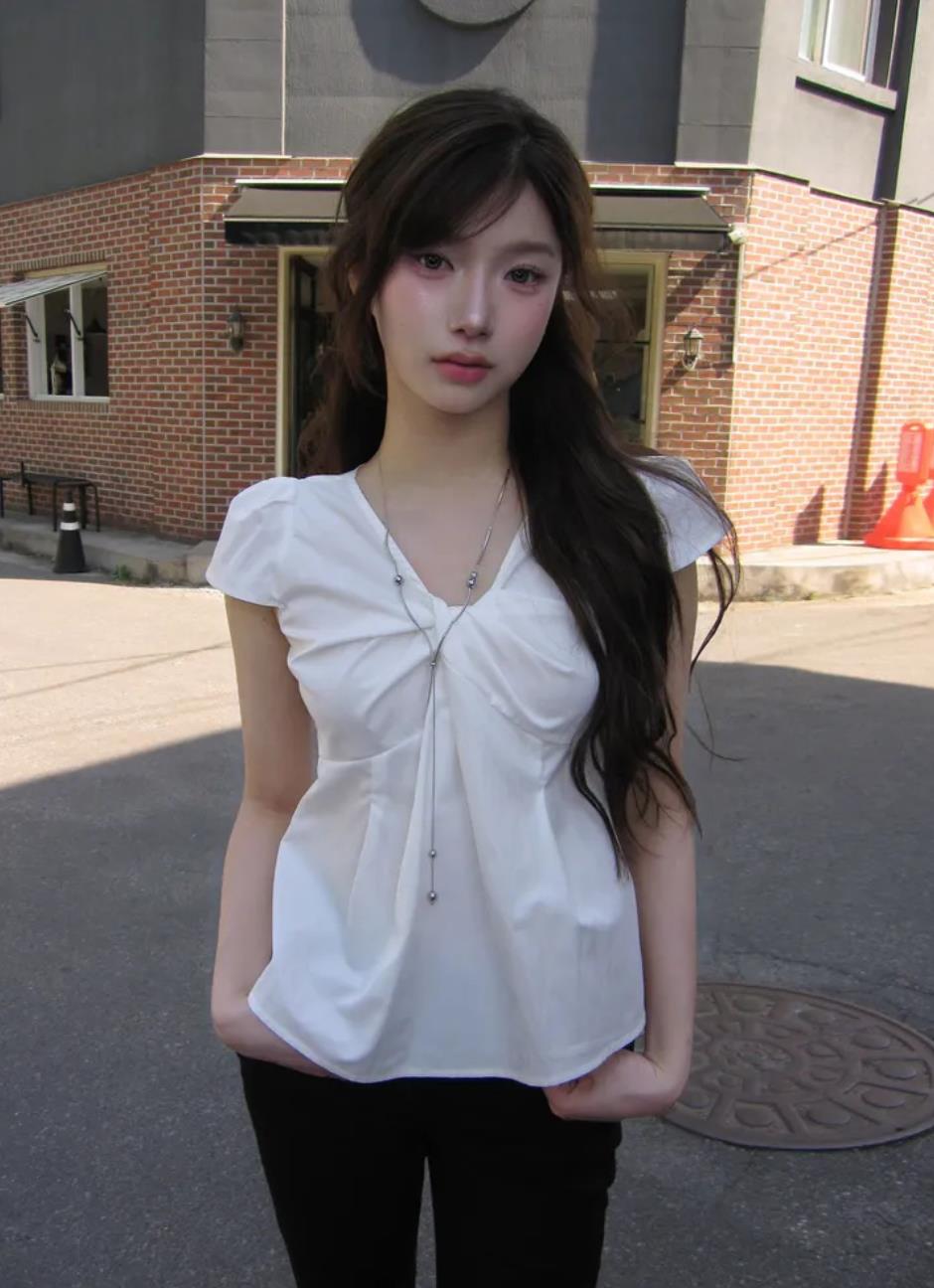 한국 chic 여름 비틀림 반팔 셔츠 여성 셔츠