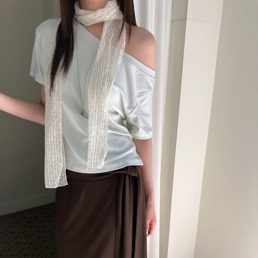 한국 chic 여름 보트 칼라 반팔 티셔츠