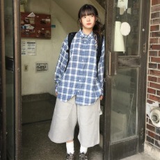 批发有货 韩国ins夏日学生女士宽松格子衬衫女<b class='q'>长袖</b>衬衣