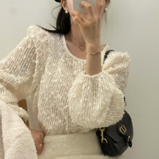 批发有货 <b class='q'>韩国</b>chic早秋气质淑女温柔圆领长袖蕾丝衫女气质打底上衣