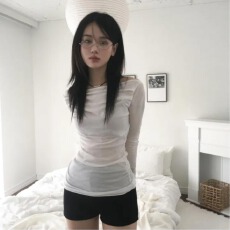 批发有货 <b class='q'>韩国</b>ins秋日新款简约垂坠褶皱露肩显瘦长袖体恤女打底衫女