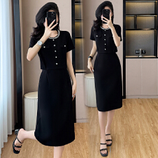 批发已出货2025夏季新款大码女装小香风气质优雅时尚赫本风黑色<b class='q'>连衣裙</b>