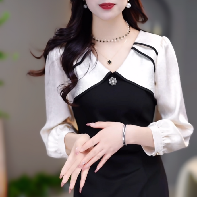 RY148# 春季新款阔太太大码连衣裙气质修身显瘦中长款裙子