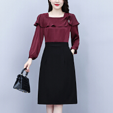 批发丝光缎洋气上衣拼接<b class='q'>连衣裙</b>遮肉显瘦时尚女装气质大码阔太太裙子