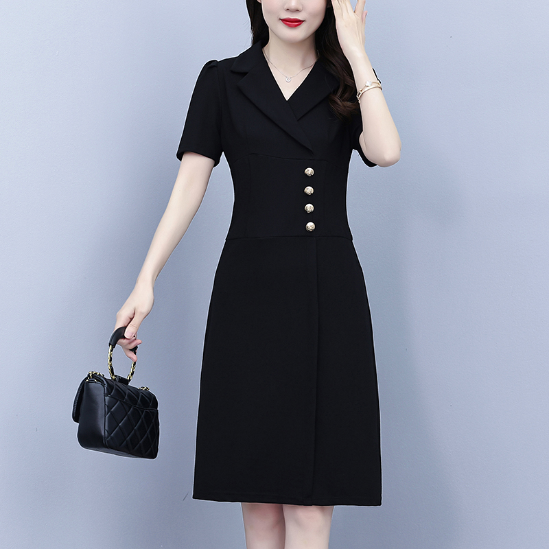 RY4002# 已出货 夏季新款大码女装连衣裙拼接假两件套通勤职业显瘦款裙子