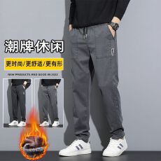 批发数据爆款2025秋冬加绒休闲裤男修身小直筒弹力运动抽绳松紧长裤子