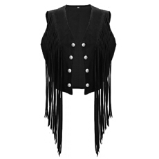 批发设计感女士无袖短款辣妹时尚潮流<b class='q'>百搭</b>纯色欧美风流苏马甲开衫背心