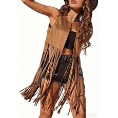 批发女士时尚欧美跨境外贸2026新款潮流无袖复古民族风流苏马甲开衫潮