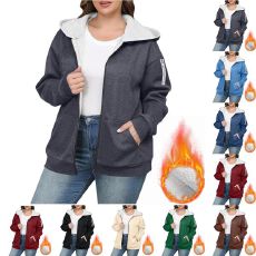 批发跨境<b class='q'>外贸</b>纯色欧美新款速卖通亚马逊纯色休闲宽松简约连帽卫衣外套