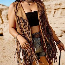 批发2026新款欧美跨境外贸热卖速卖通亚马逊无袖复古纯色流苏马甲开衫