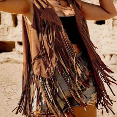 批发跨境外贸复古民族风2026新款无袖纯色速卖通热卖欧美流苏马甲开衫