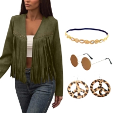 欧美跨境外贸时尚复古民族风2026新款设计感流苏潮流女士开衫外套