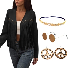 批发女士时尚复古民族风欧美亚马逊速卖通热卖爆款设计感流苏开衫外套