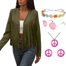 批发<b class='q'>秋</b>季亚马逊女士欧美新款流苏外套复古流行马甲开衫长袖民族风外套