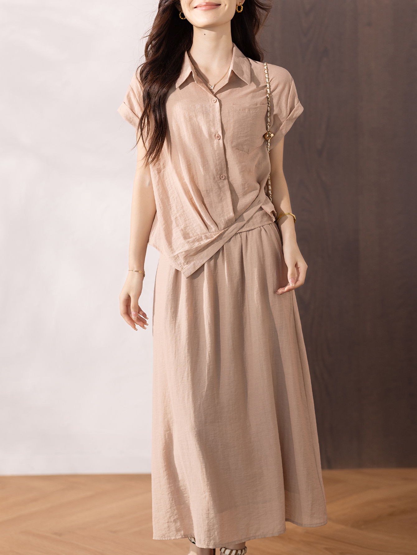 RY289# 法式气质轻熟休闲套装女2026夏新款不规则衬衫