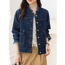 批发限价+12+小视频 2026春季新款水洗牛仔短外套毛须小立领显瘦上衣