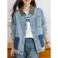 批发限价+12+小视频 秋季新款休闲简约翻领拼接牛仔夹克外套上衣女