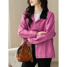 批发限价+12+小视频  短外套女2026春秋新款复古撞色翻领上衣牛仔夹克