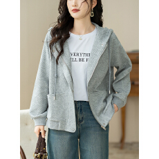 批发限价+12+小视频   灰色连帽外套女2026春秋新款休闲简约百搭上衣