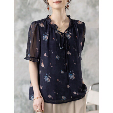 批发限价+12+小视频 <b class='q'>雪纺衫</b>2026夏季新款印花洋气百搭休闲<b class='q'>短袖</b>衬衣女