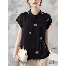 批发限价+12+小视频 新中式短袖夏季新款刺绣小衫唐装国风斜襟女上衣