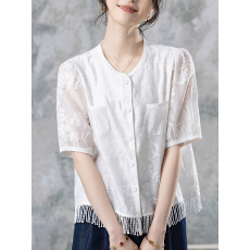批发限价+12+小视频民族风流苏轻薄蕾丝绣花<b class='q'>衬衫</b>女2026夏装新款<b class='q'>短袖</b>