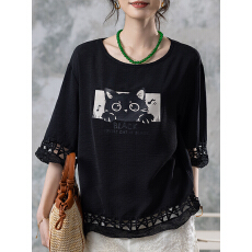 批发限价+12+小视频美式印花镂空正肩短袖T恤女<b class='q'>胖</b>MM<b class='q'>宽松</b>显瘦别致上衣