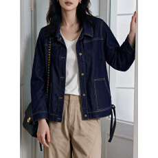 批发限价+12+小视频2026秋新款<b class='q'>牛仔</b><b class='q'>外套</b>女正肩翻领侧绑带宽松休闲上衣