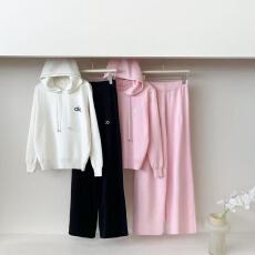 批发跨境连帽抽绳卫衣时尚潮流<b class='q'>秋</b>冬季女针织阔腿裤两件套休闲宽松