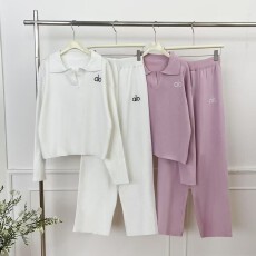 批发跨境 设计感简约针织运动休闲套装慵懒风翻领上衣长裤