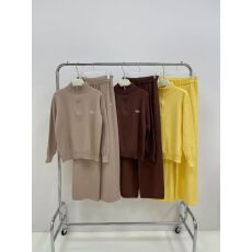 批发跨境 设计感简约针织运动休闲套装慵懒风翻领上衣长裤