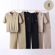 批发跨境 <b class='q'>夏</b>季新款韩版宽松针织女半拉链Polo领上衣阔腿长裤两件