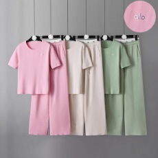 批发跨境 夏季<b class='q'>时尚</b>新款<b class='q'>套装</b><b class='q'>女</b>韩版纯色短袖T恤高腰阔腿休闲裤两件