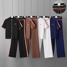 批发跨境 夏季新款<b class='q'>时尚</b>休闲针织<b class='q'>套装</b>洋气字母立领上衣两件套阔腿<b class='q'>裤</b>