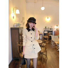 批发2025年新款设计师款气质加厚编织外套收腰小香羊毛套装