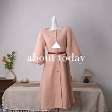 批发双C腰金丝编织收腰羊毛大衣赫本风裙摆式外套女冬